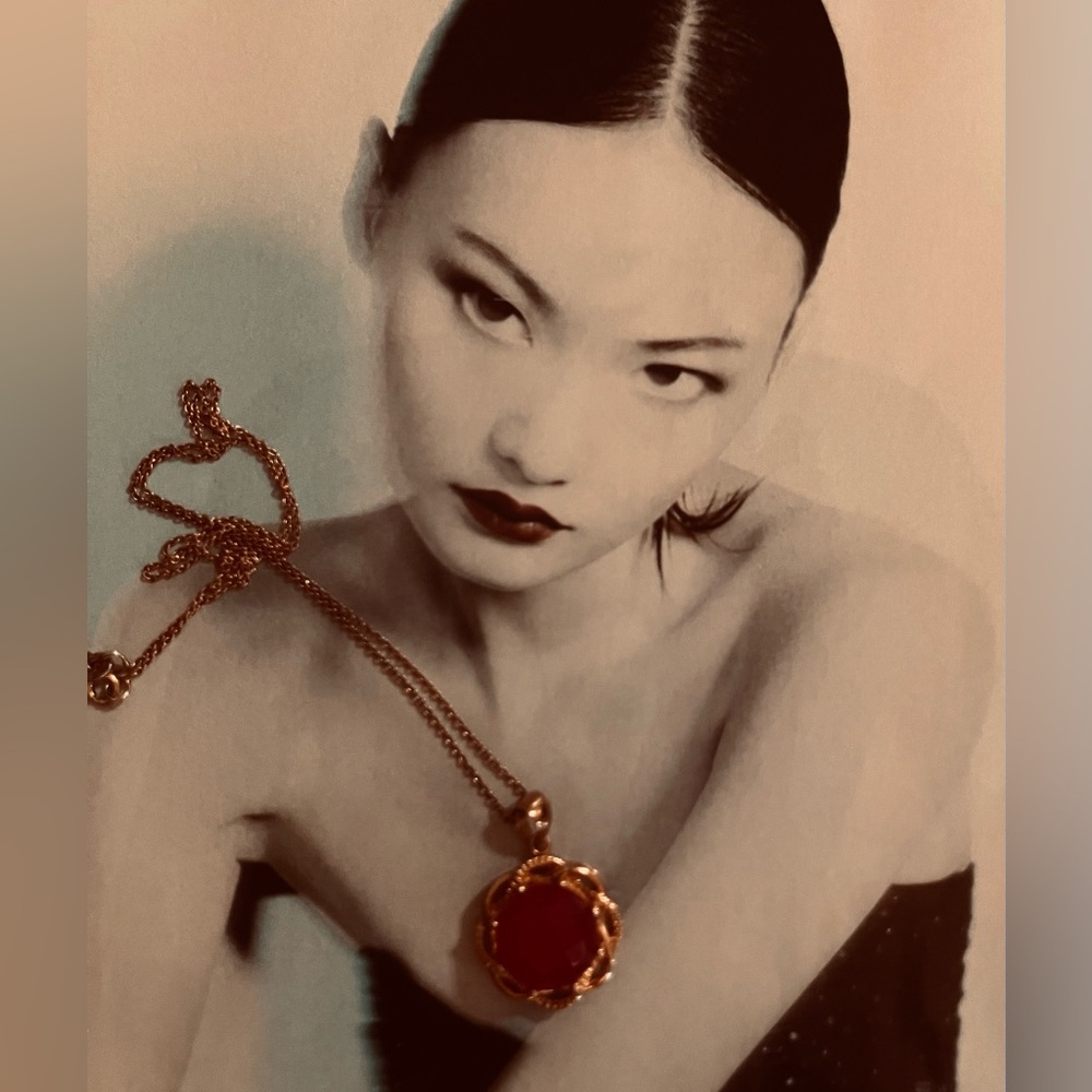 ROSE GOLD STERLING RED STONE NECKLACE - Picture 5 of 7